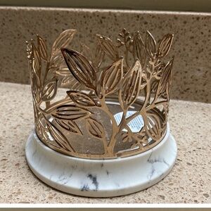 Golden Branches & Leaf Candle Holder With Marble Base B&BW